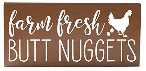 Farm Fresh Butt Nuggets Eggs Sign - Chicken Decor - Funny Hen House Coop Accessories Or Rustic Kitchen Wall Art Plaque 5.5X12 Country Home Decoration Farmhouse Barn Accent Or Chicken Lover Gift #TOP22