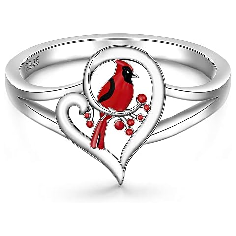 Sterling Silver Cardinal Ring Red Cardinal Rings for Women Cardinals Appear When Angels Are Near Memorial Gifts for Loss of Loved One Bird Cardinals Jewelry, Sterling Silver, Cubic Zirconia Cover