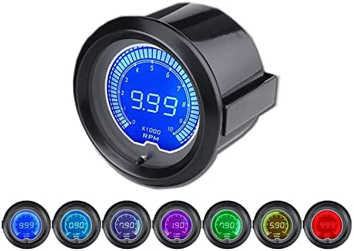 LEVANLIGHT Black 7 Color LED Display Elec 0-9999 RPM Tachometer Tacho Gauge for 1-10 Cylinder Gas Powered Engines | 7 Adjustable Color LED | Dual Digital Analog Output|2-1/16" 52mm
