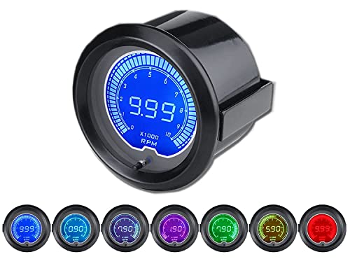 Levanlight Black 7 Color Led Display Elec 0-9999 Rpm Tachometer Tacho Gauge For 1-10 Cylinder Gas Powered Engines | 7 Adjustable Color Led | Dual Digital Analog Output|2-1/16" 52Mm #TOP28
