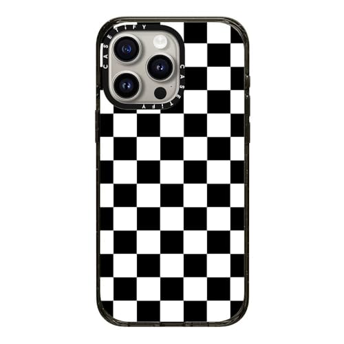 CASETiFY Impact iPhone 15 Pro Max Case [4X Military Grade Drop Tested / 8.2ft Drop Protection/Compatible with Magsafe] - Aesthetic Prints - Black White Check Checkerboard - Clear Black
