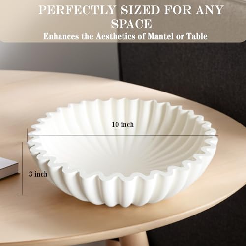 Iemegumi Decorative Bowl for Home Decor - White Large Decorative Fruit Bowls for Candy - Scalloped Ruffle Centerpiece key Bowl - Morden Round 10\" Aesthetic Coffee Entry Table Decor