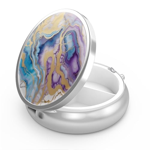 Image of Pill Box 3 Compartment Medicine Pill Case Portable for Pocket or Purse Pill Boxes Decorative Metal Medicine Vitamin Organizer Unique Gift(Abstract Marble)