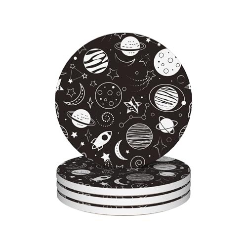 Planet & Rocket Ceramic Coaster Set