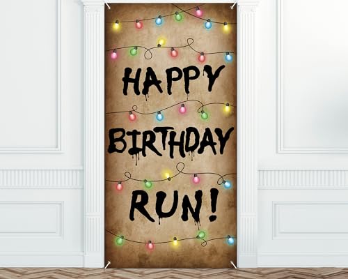 Spooky Rustic Alphabet Door Cover Retro Colorful Light Bulbs Door Banner Horror Flashing Colorful Light Bulbs Alphabet Wall Backdrop for Halloween Birthday Party Decorations Photo Booth Props