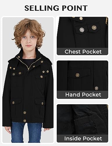 WenVen Boy's Lightweight Casual Cotton Military Jacket Outerwear with Hood4