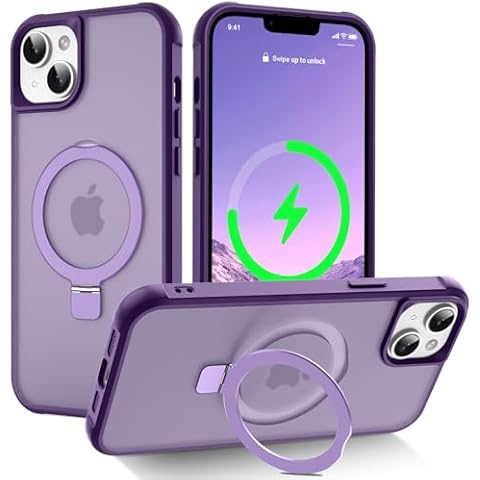 PIXIU Strong Magnetic for iPhone 14 case/iPhone 13 Case Compatible with Mag-Safe,Built-in Invisible Stand, Military Shockproof Slim Protective Matte Phone Cover for iPhone 13/14 6.1"-Purple Cover