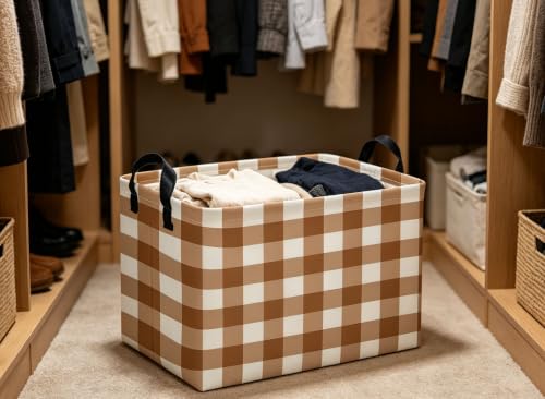 Image of Kids Basket Grid Storage Basket Gift Basket Rectangular Bedroom Decor for Books(Brown grid)