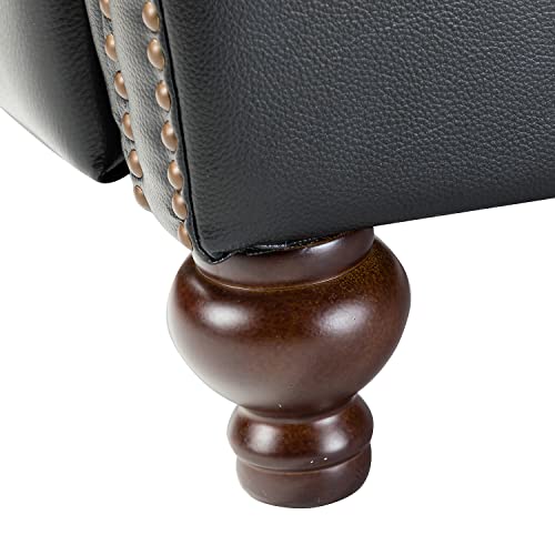 Hulala Home Genuine Leather Recliner Chair, Classic And Traditional Push Back Recliner Chair For Living Room, Adjustable Leather Cigar Chair Recliner Vintage Sofa With Nail Head Trim,Black-S2 #TOP7