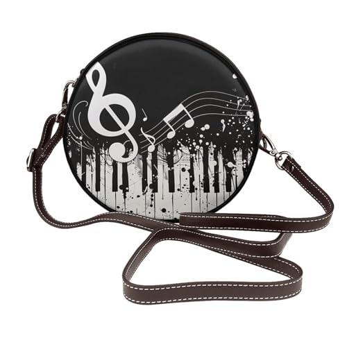 Women Music Notes Printed Cute Round Leather Shoulder Bag with Adjustable Strap Black White Coffee One Size