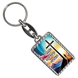 speecheese Berg mit Kreuz Schlüsselanhänger mit Bordüre mit Spruch: Glaube kann Berge versetzen Inspirierendes Accessoire für Naturfreunde und Gläubige