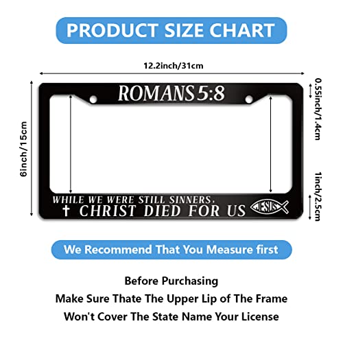 Jesus Bible Verses Romans 5：8 License Plate Frame Christian Stainless Steel Car Accessories Personalized License Plate Cover Fits Standard U.s. Vehicles Size: 12.2 X 6 Inches For Men Women #TOP1
