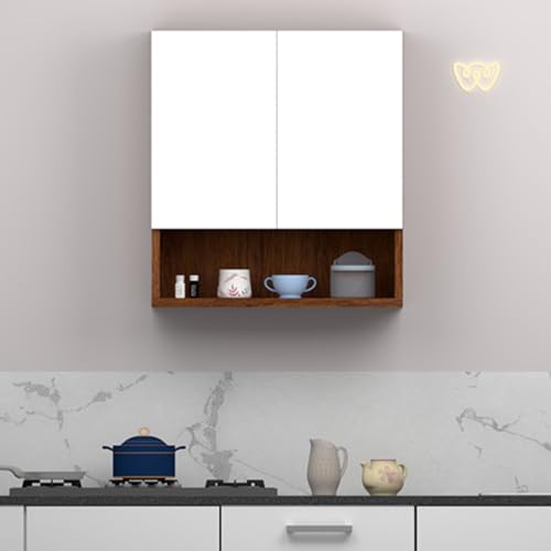 Image of 2 Door Multipurpose Wall Mounted Cabinet with Adjustable & Fixed Shelf | Storage for Kitchen, Bathroom, Office & Living Room | Assembly-DIY | Color-Cherry Pine & White | Size-60x33x63.8 Cm