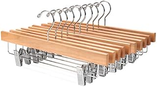 Nature Smile 20 Pack Solid Lotus Wood Deluxe Wooden trousers Pants Hangers Bottom Hanger Jeans Hanger Skirt Hanger with 2-Adjustable Clips Anti Rust Hook Natural Color