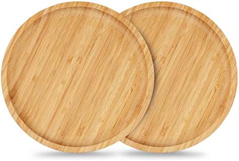 ANOTION Bamboo Plant Saucer, Suitable for 6-8 inch Plant Pots, 2 Packs Plant Pot Saucers Durable Bamboo Plant Tray for Indoors(20cm)