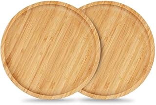 ANOTION Bamboo Plant Saucer, Suitable for 6-8 inch Plant Pots, 2 Packs Plant Pot Saucers Durable Bamboo Plant Tray for Indoors(20cm)