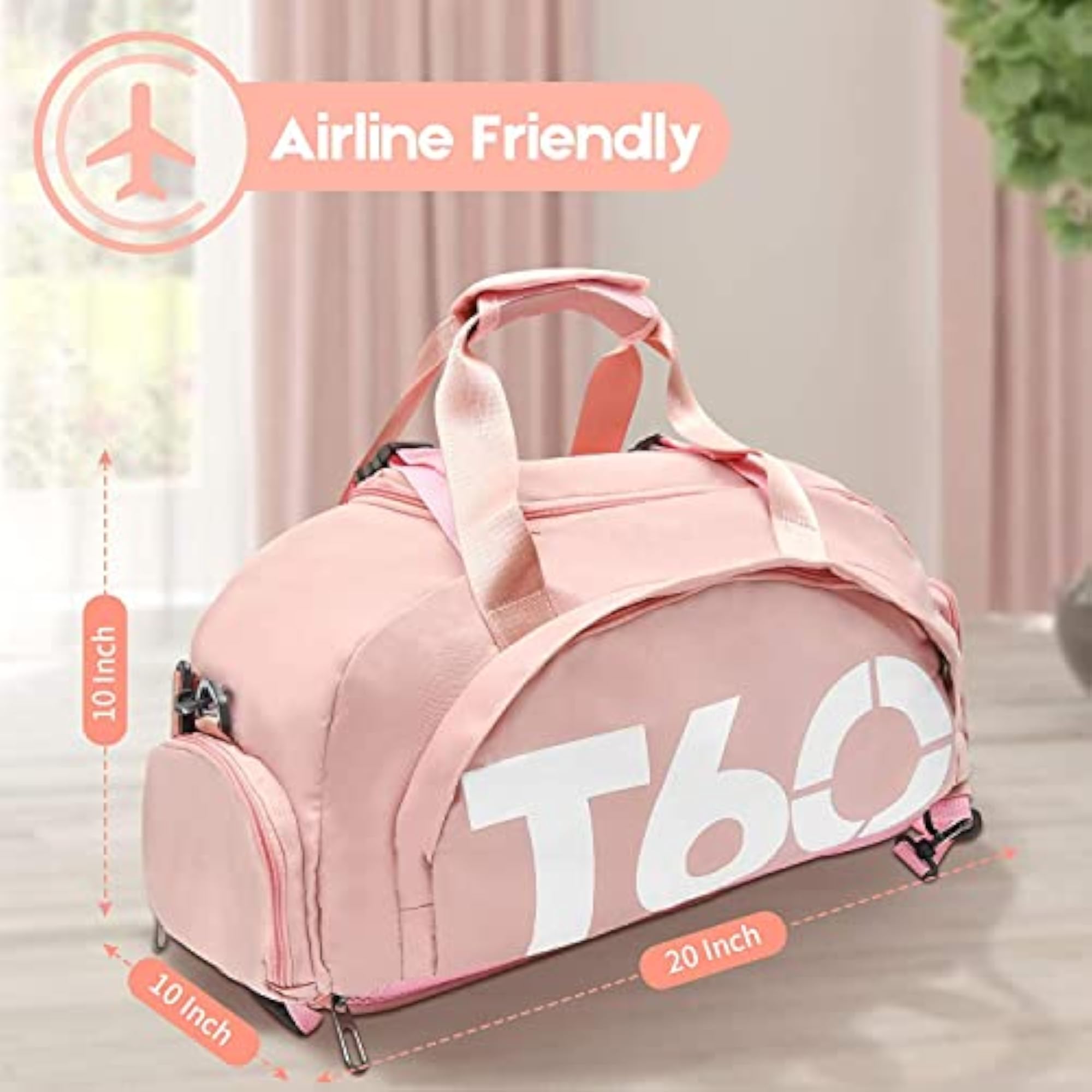 Lightweight Waterproof Travel Duffle Bag, Peach