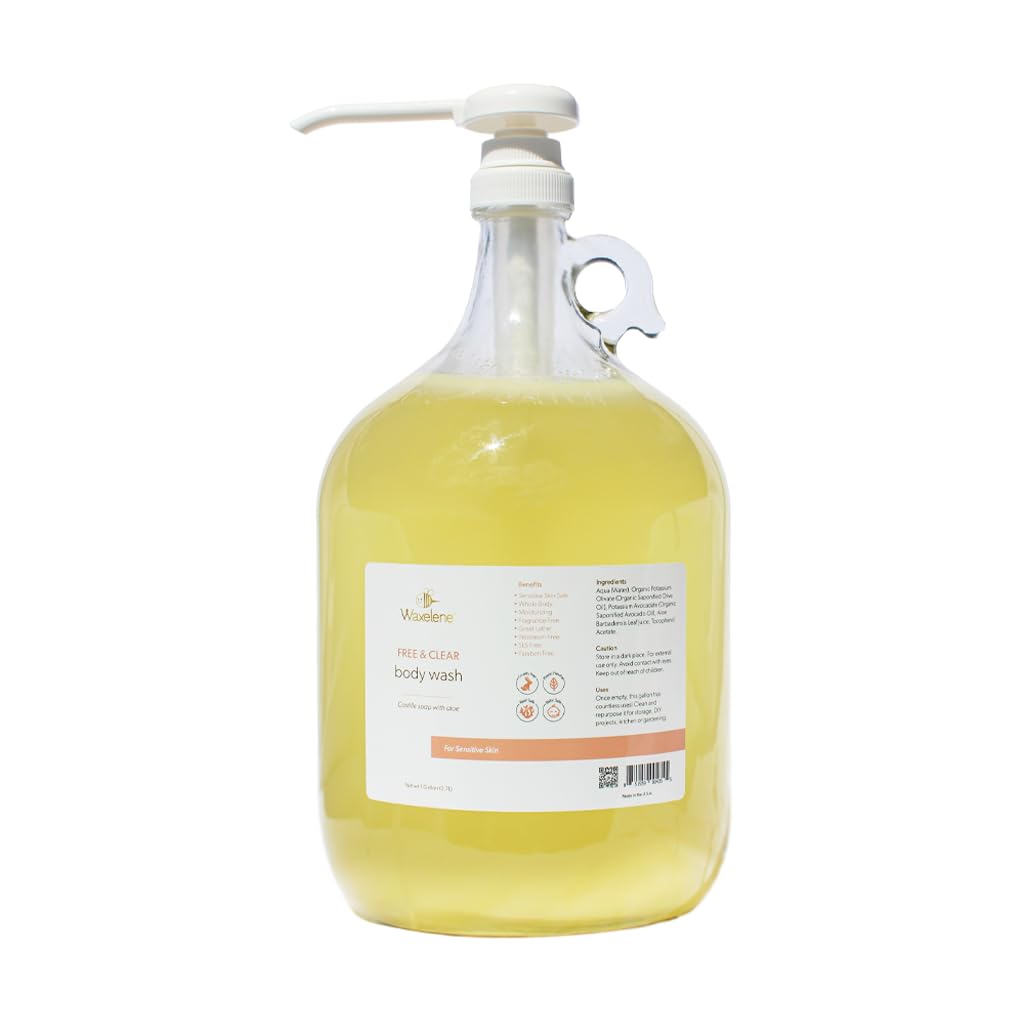 Waxelene Body Wash, Free And Clear, Gallon Size, 3.8lt, For Sensitive Skin Safe, eczema, psoriasis, dermatitis, biodegradable, reef safe