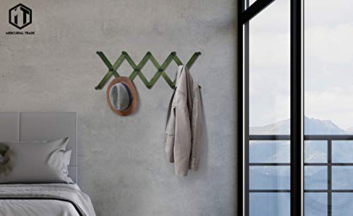 Mercurial Trade Expandable Wooden Coat Rack Hanger – Accordion Wall Mounted Pine Wood Hooks – Hand Made Vintage Expending Pegs – Hang Coat, Jacket, Hat, Leash, Towel, Scarf, Mug, Bag – Antique Green #TOP5