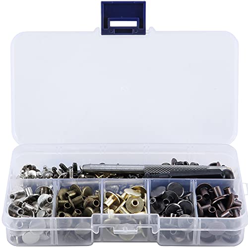 Yoranyo 125 Sets Mixed Colors Round Flat Head Chicago Screws For Leather Chicago Rivets Kit Button Studs Leather Rivets Chicago Screw For Leather Crafting Clothing Shoes Belts Bags 25/64 Inch #TOP3