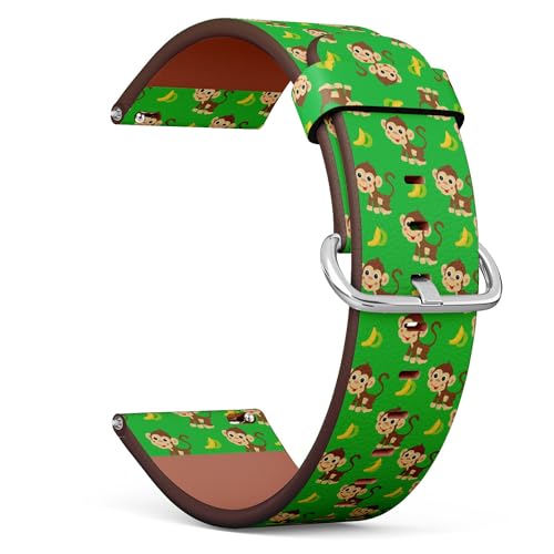 THAZEE 20mm Quick Release Replacement Leather Watch Band (Drawn Monkey Jumping Fun Monkeys) Smartwatch Strap Bracelet for Women, Men