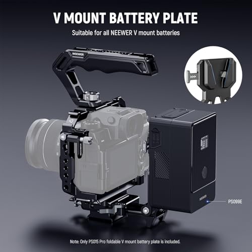 Image of NEEWER PS015 PRO V Mount Battery Plate with Arca Type Quick Release Plate & Cleaning Cloth, Foldable V Lock Mounting Adapter for NEEWER PS099E Compatible with DJI RS4 RS3 Gimbal Camera Cage Video Rig