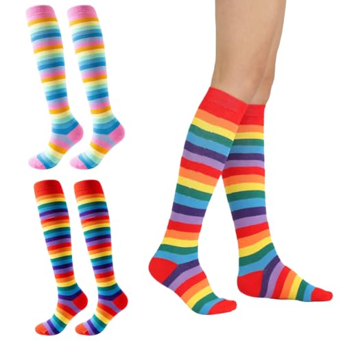 2 Paires de Chaussettes Hautes en Coton - Rayures Arc-en-Ciel, Montantes et Chaudes - Longue Genoux Solide