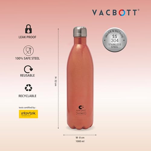 Image of Clay Craft Vacbott Fiesta Double Wall Combo Set of 2 (500ml, 1000ml)|18 Hours Hot and 24 Hours Cold Vacuum Insulated Flask Bottle|Steel Bottle|Travelling|BPA-Free|BIS Certified|1Year Limited Warranty