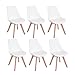 H.J WeDoo Set di 6 Pranzo Sedie, Design Tower con Schienale Ecopelle Legno di Faggio - Bianco