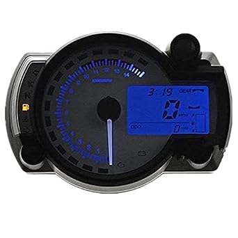 ELING Universal Motorcycle Speedometer Tachometer Gauge Odometer 7 Backlights 15000 RPM 299 KMH MPH with Black Motorcycle Gauge