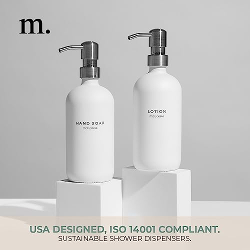 Maisonovo Glass Soap Dispenser | Vintage Soap Dispenser Bathroom And Kitchen Set W.dish Soap Hand Soap And Lotion Dispenser Set Waterproof Labels | White Bottles - Silver Soap Pumps Dispenser Set Of 2 #TOP5