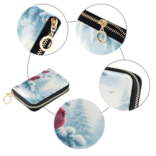 Minimalist Women's Wallet Zip Around RFID Blocking Credit Card Holders Winter Red Birds Snow Coin Purse Wallet with Zipper4