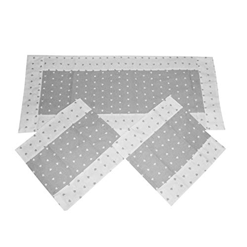 Russo Tessuti Tris Centri Centrini Runner Tavola Cuori Rosso Beige Grigio-Grigio
