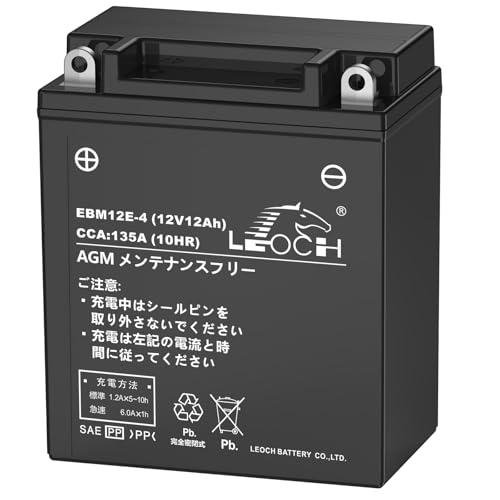 LEOCH 12V 12Ah �o�C�N�p�o�b�e���[ EBM12E-4 YB12A-A �݊� �V�[���h�^ AGM �[�d�ς� Z400FX �X�[�p�[�z�[�NCM250T CB250T CBX400F XJ400 �I�[�g�o�C ��֗p