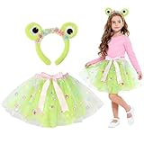 PinkSheep Girls Frog Costume Set,Led Light Up Girls Tutu Skirt With Frog Ears Headband Bow Tie Accessories, Kids School Party Outfit Animal Costumes Halloween Dress Up Cosplay Birthday Gifts