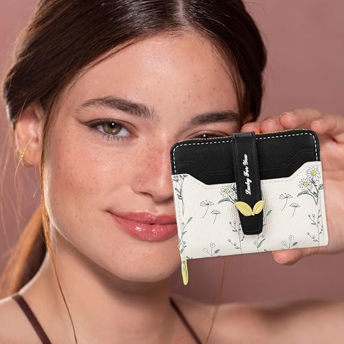 Image of Farcauo Cute Black Flower Wallet for Women Small Kawaii Coin Purse with ID Window Compact Lightweight and Stylish Design Cash Wallet for Ladies