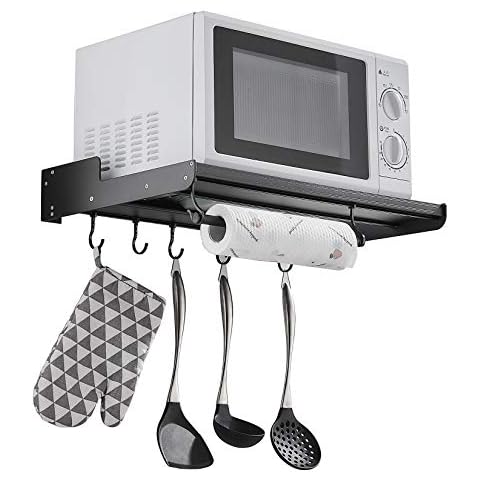 Microwave Wall Bracket, Aluminum Alloy Kitchen Universal Shelf Wall Mounted, Microwave Stand with Storage, L 51.7" x W 15" x 3.35" Cover