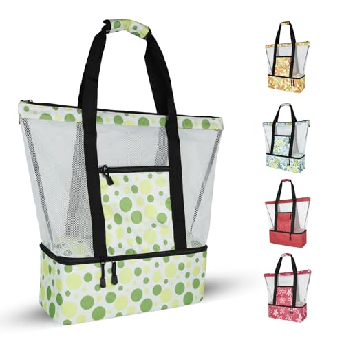 Beach Bag with Cooler,Mesh Beach Bags for Women Sandproof for Pool and Swimming Zipper Waterproof Bag