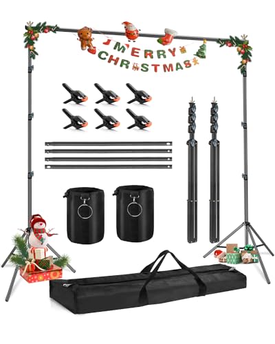 HEMMOTOP Backdrop Stand for Parties, 10x7.2ft Heavy Duty Photo Backdrop Stand Kit Adjustable for Photoshoot, Photography Backdrops Stands with 2sandbags&Clips for Wedding, Decorations, Party