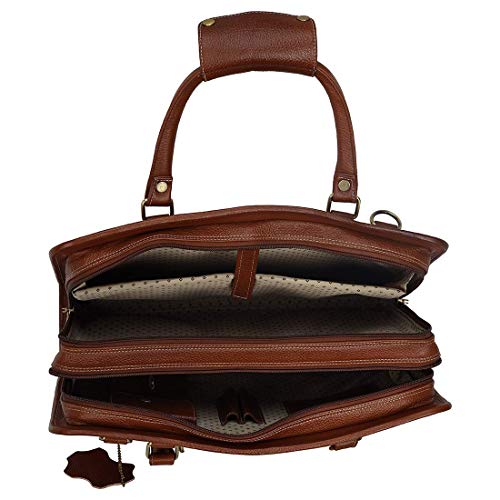 Image of HYATT Leather Accessories 16 Inch Full Grain Natural Leather Laptop Messenger & Shoulder Bags For Men 24 Litres Capacity Upto16 inch Laptop Compartment Dimension-L-16 X H-12 X W-4 Inch Weight-1 KG