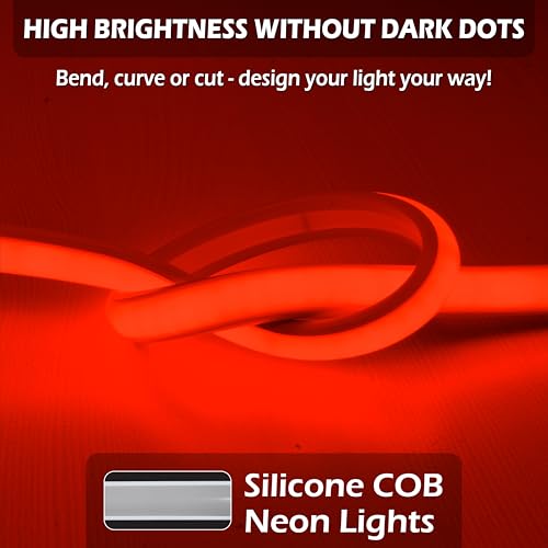 Image of Forus 20M LED Neon Strip Light Red, 240 LEDs /M High Brightness COB Neon Rope Light, Waterproof IP65 Flexible Silicone Strip, Cuttable LED Light for Home, Bedroom, Wall Decor, Shop, Festival Lighting