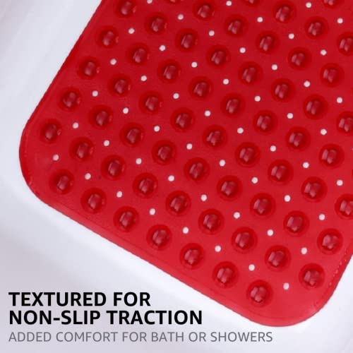 Slipx Solutions Power Grip Extra Long Bath Tub & Shower Mat 39X16, Wet Floor Non-Slip For Elderly & Kids Bathroom, 30% Longer Bathtub Mats, 200 Suction Cups, Drain Holes, Machine Wash, Red #TOP2