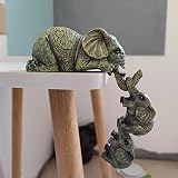 Shunfaji Elephant Decoration,Statue Elephant,Statues Décoratives Mère éléphant Et 2 Bébés éléphants,l'éléphant Sculptures Décoratives Décorations (A)
