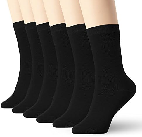 K-LORRA Womens Black Thin Cotton Socks Mid Calf 6 Pack