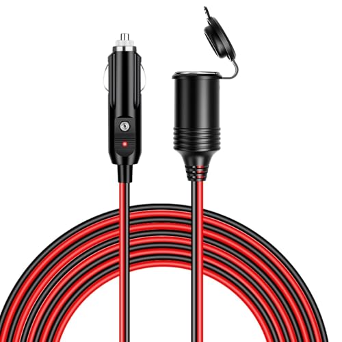 Linkstyle 24FT Cigarette Lighter Extension Cord, 16AWG Heavy-Duty Wire with 15A Fuse, LED Indicator & Waterproof Cover for 12V/24V RV