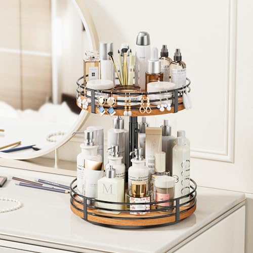 OVICAR Lazy Susan Adjustable Turntable Organizer - 2 Tier Wood Rotating Spice Rack 12 Inch Kitchen Countertop Cabinet Pantry Dining Table Bathroom Coffee by OVICAR - Image 5