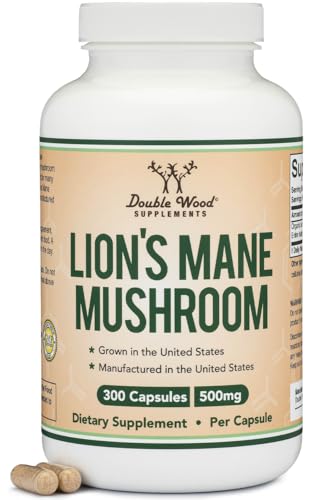 Organic Lions Mane Mushroom Capsules (300 Count) for Focus Support and Immune Health Third Party Tested and Grown in The USA - by Double Wood