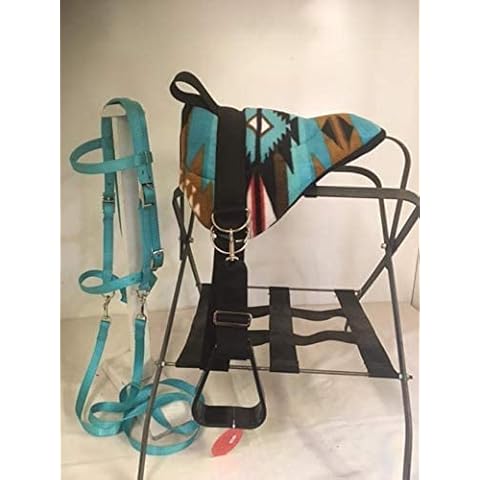 Party Ponies Southwest Miniature Horse/SM Pony Bareback Saddle Sets (Southwest Saddle, Stirrups, Cinch Upgrade and MATCING BITLESS Bridle) Cover