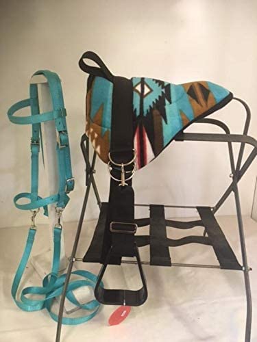 Party Ponies Southwest Miniature Horse/SM Pony Bareback Saddle Sets (Southwest Saddle, Stirrups, Cinch Upgrade and MATCING BITLESS Bridle)