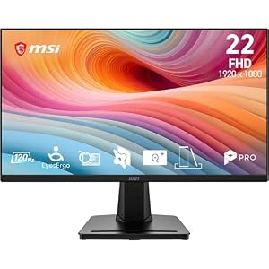 MSI PRO MP225A E12VL 22-Zoll-FHD-Computermonitor, 1920 x 1080 VA, 144 Hz, 1 ms, Adaptive-Sync, Eye Care, HDMI 1.4b, neigbar, VESA-Halterung, schwarz